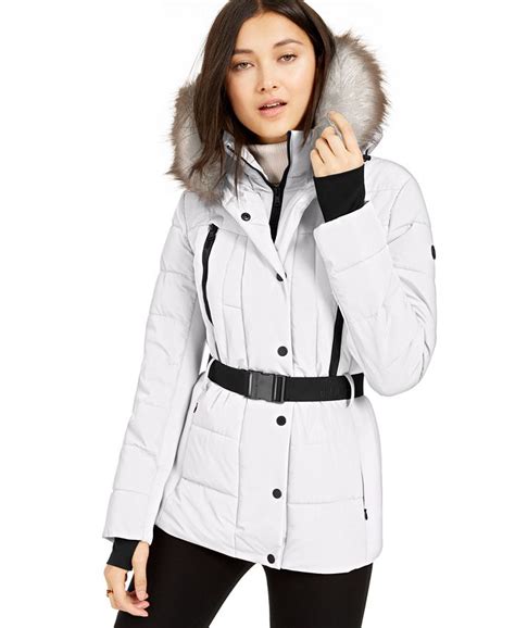 michael michael kors active belted faux fur trim puffer coat|Michael Kors winter puffer coat.